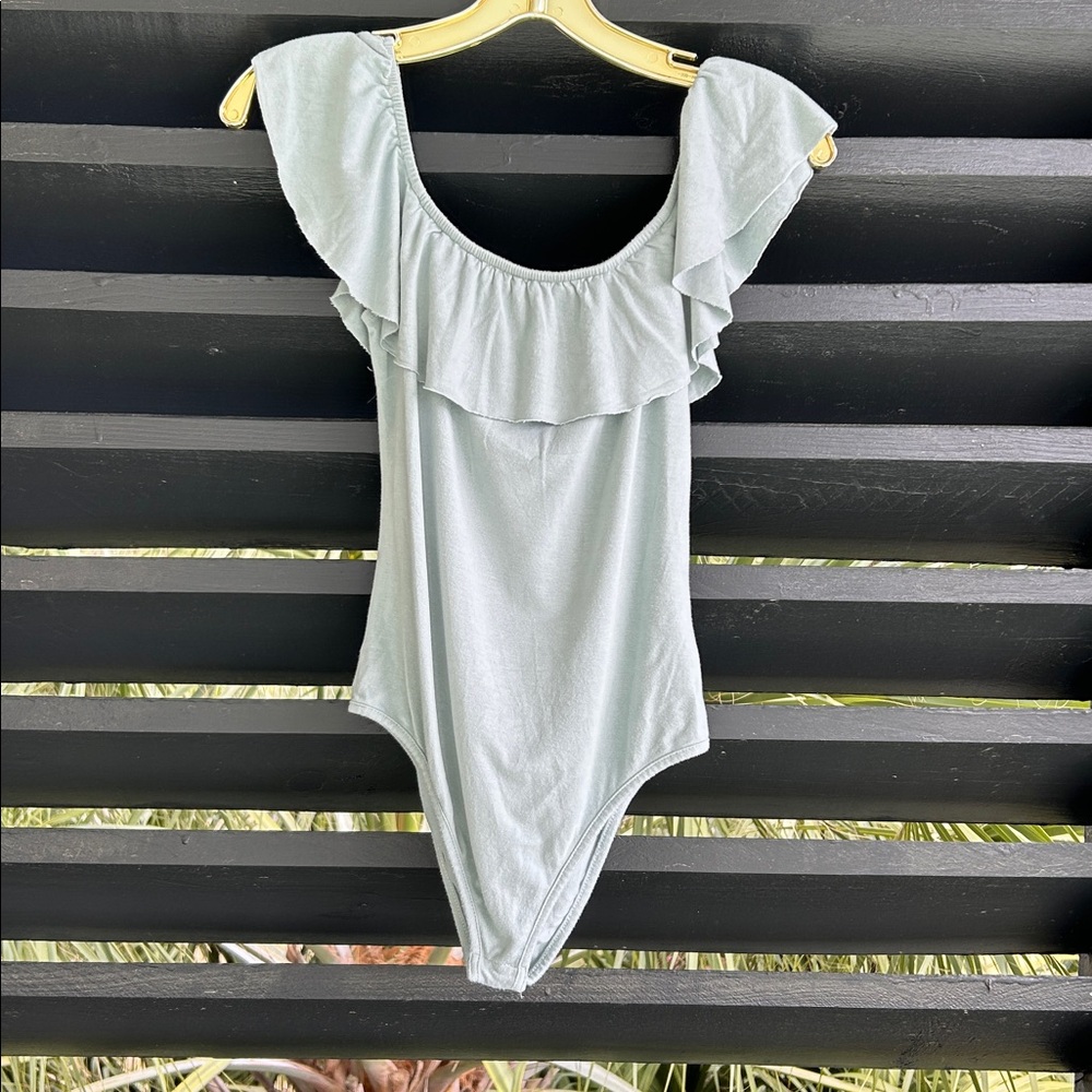 by the way. Sage Green Off-Shoulder Ruffle Bodysuit